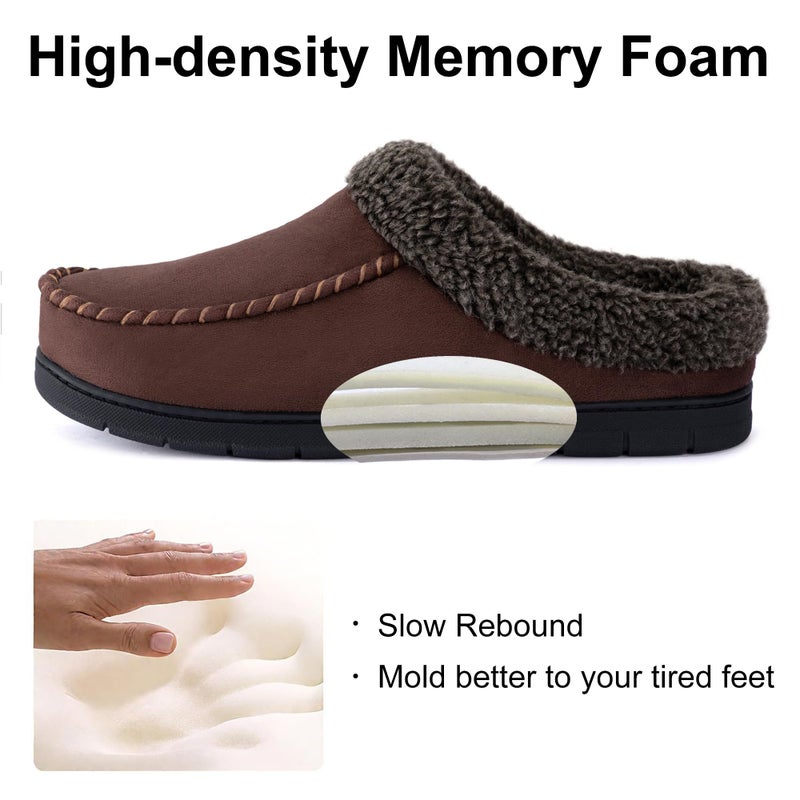 ULTRAIDEAS Men's Warm Fuzzy Moccasin Clog Slipper, Slip on Winter Comfy Indoor/Outdoor House Shoes(Coffee, 11-12) - Image 3